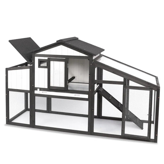 Gyta 65"L Chicken Coop with Run, Wooden Hen House with Nesting Box, UV Panel