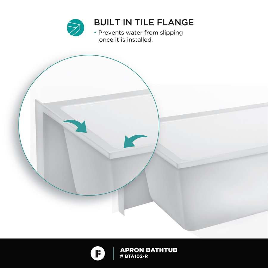 Acrylic-Fiberglass Soaking Bathtub, White. Alcove/Apron Front