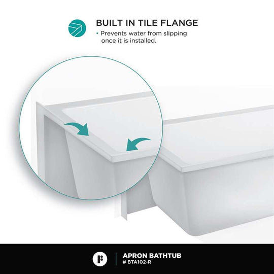 Acrylic-Fiberglass Soaking Bathtub, White. Alcove/Apron Front