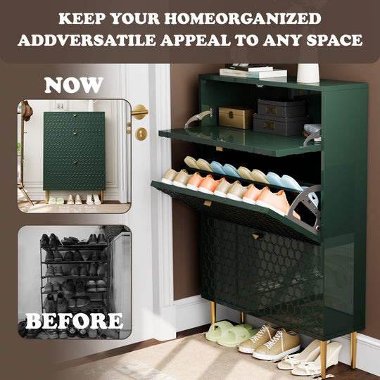 Wood 24 Pairs Shoe Storage Cabinet with 3 Flip Drawers