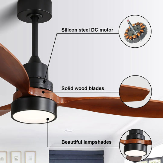 Sofucor 42"/48"/ 52"/60"Noiseless Walnut Wood Ceiling Fan with Remote Control, Integrated Light Optional
