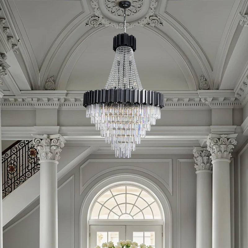 Large Crystal Chandelier - 35.4"Modern 6-Tier 17-Light Chrome Ceiling Light, Luxury K9 Crystal