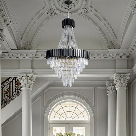 Large Crystal Chandelier - 35.4"Modern 6-Tier 17-Light Chrome Ceiling Light, Luxury K9 Crystal