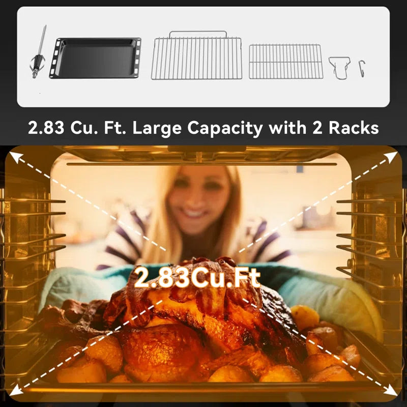 24"2.6 Cu. Ft Three Layer Tempered Glass Multifunctional Single Electric Wall Oven with Convection Touch Control in Stainless Steel
