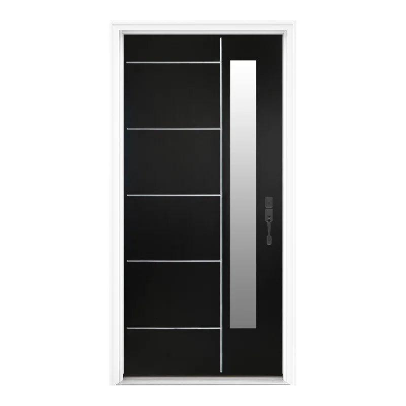36 In. X 80 In. Black Fiberglass Front Entry Door with Frosted Glass