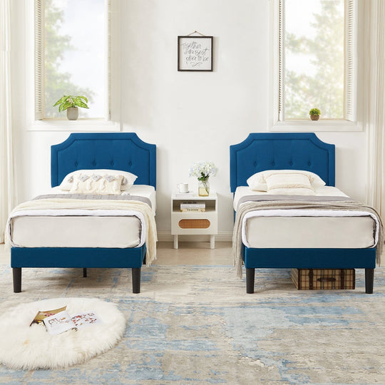 Javlergo Modern Upholstered Bed Frame with Height Adjustable Headboard Heavy-Duty Frame No Box Spring Needed