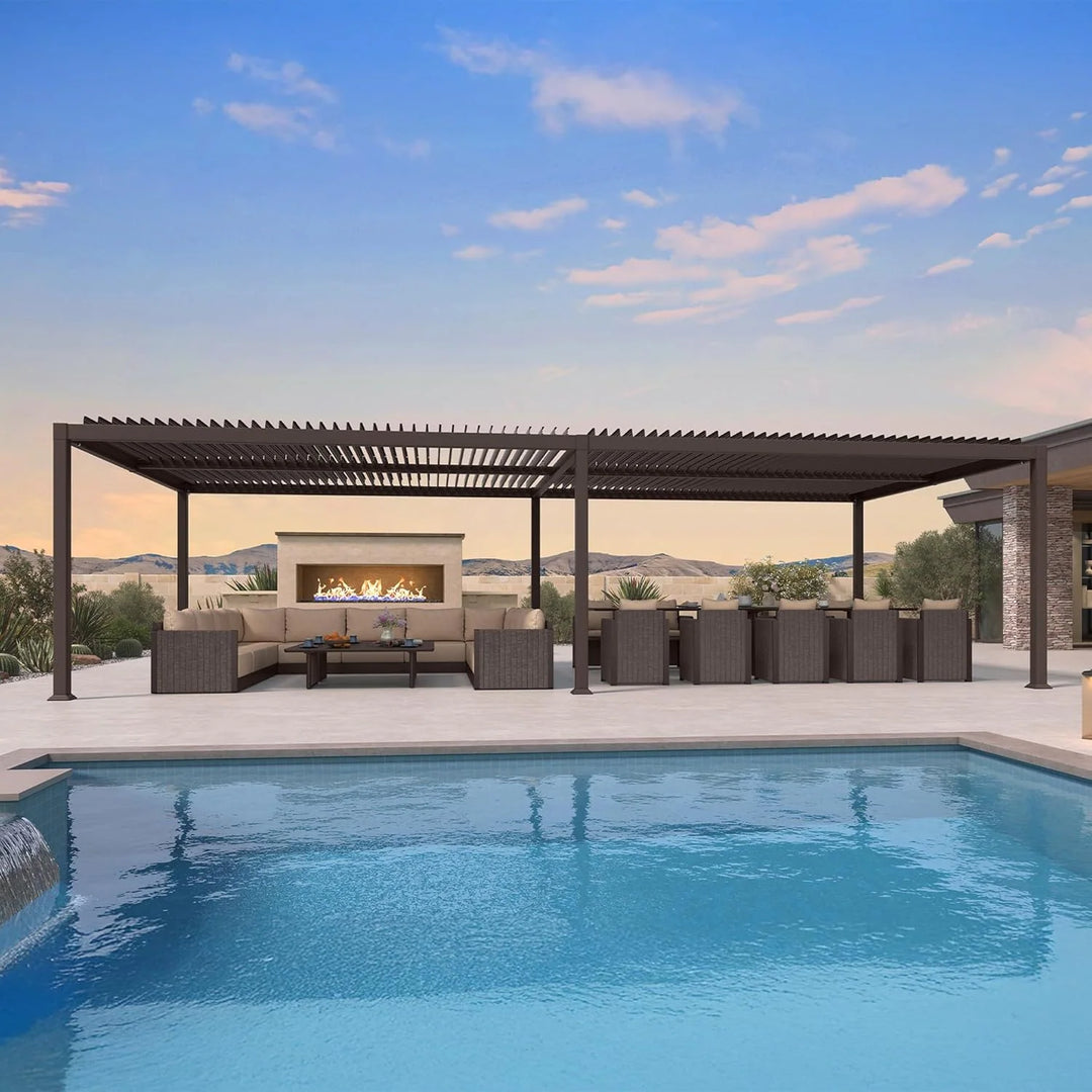 Bronze Louvered Pergola Sun Shade Shelter with Adjustable Metal Roof for Patio Hardtop Pergola