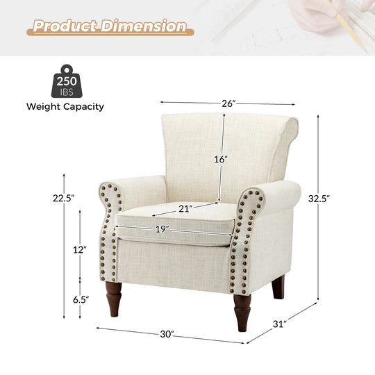 Nyctelius Upholstered Comfy Accent Chair with Turned Wooden Legs and Nailhead Trim Set of 2 by