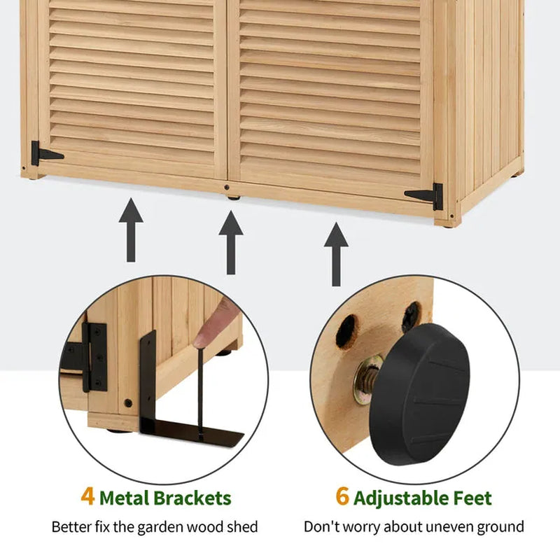 Outdoor Storage Cabinet Shed, Shuttered Doors with Lock, Wooden 0709 / 0808 / 1900
