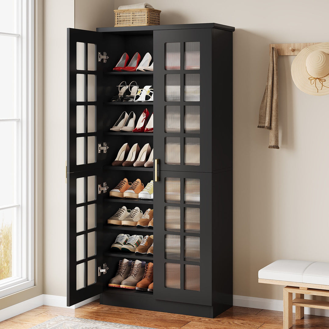8-Tier Modern Shoe Storage Cabinet with Doors and Adjustable Shelves