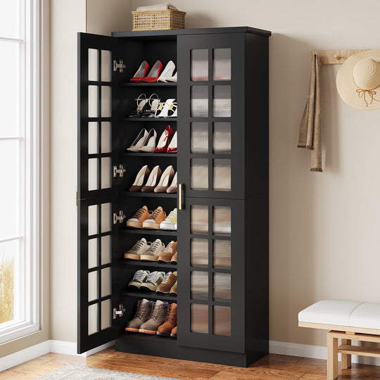 8-Tier Modern Shoe Storage Cabinet with Doors and Adjustable Shelves