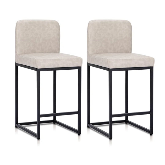 24" Modern Upholstered Kitchen Counter Stool with Metal Sled Base & Faux Leather