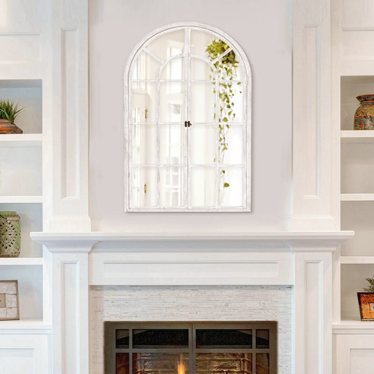 Rustic Wood Arched Window Wall Mirror - Distinctive Full Length Vanity Mirror