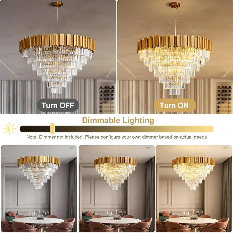 Large Crystal Chandelier - 35.4"Modern 6-Tier 17-Light Chrome Ceiling Light, Luxury K9 Crystal