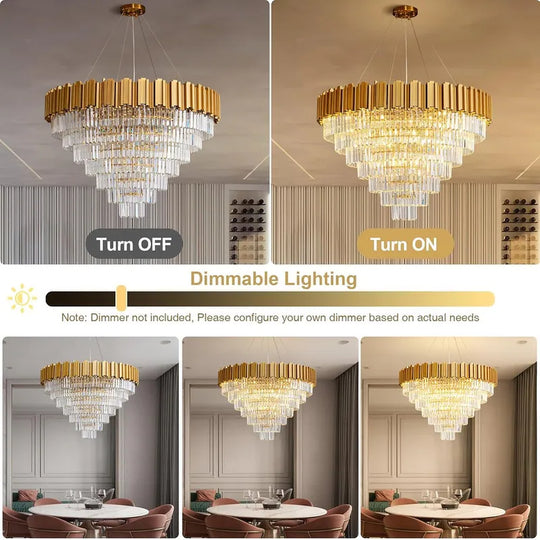 Large Crystal Chandelier - 35.4"Modern 6-Tier 17-Light Chrome Ceiling Light, Luxury K9 Crystal
