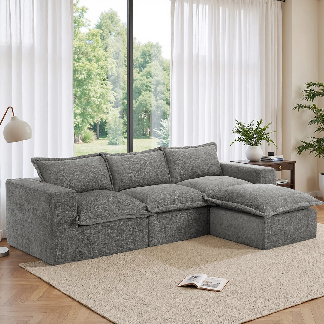 Chenille No Assembly Modular Sectional Sofa Cloud Couch with Ottoman