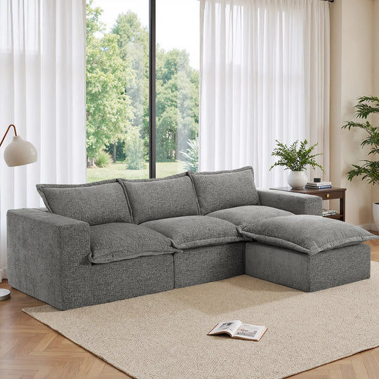 Chenille No Assembly Modular Sectional Sofa Cloud Couch with Ottoman