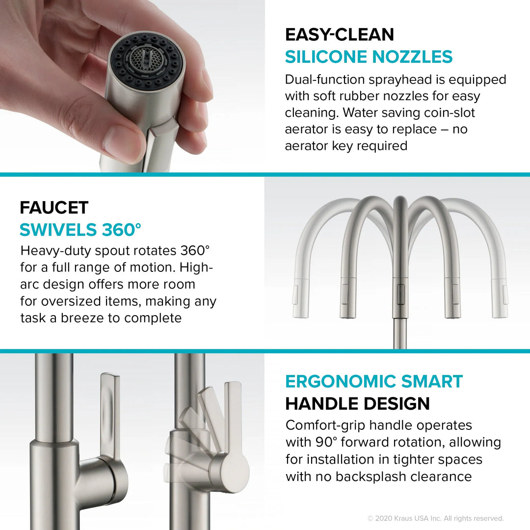 2-Function 1-Handle 1-Hole Pulldown Sprayer Brass Kitchen Faucet