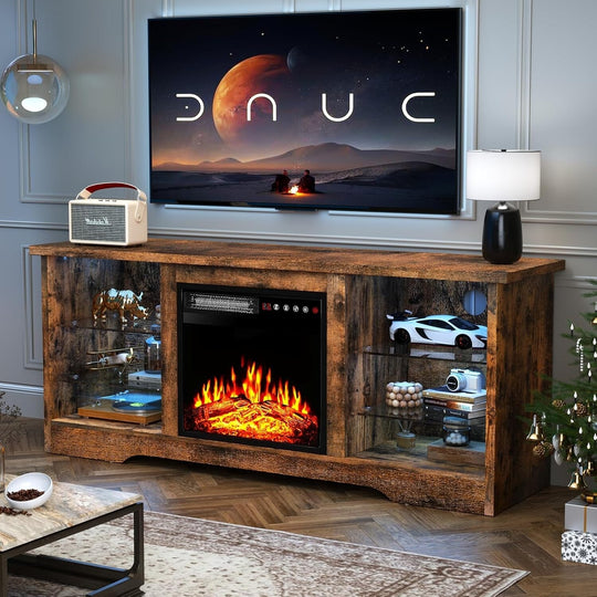 58" Fireplace TV Stand with 18'' Electric Fireplace,Modern Entertainment Center for 65'' Tvs,Tv Console