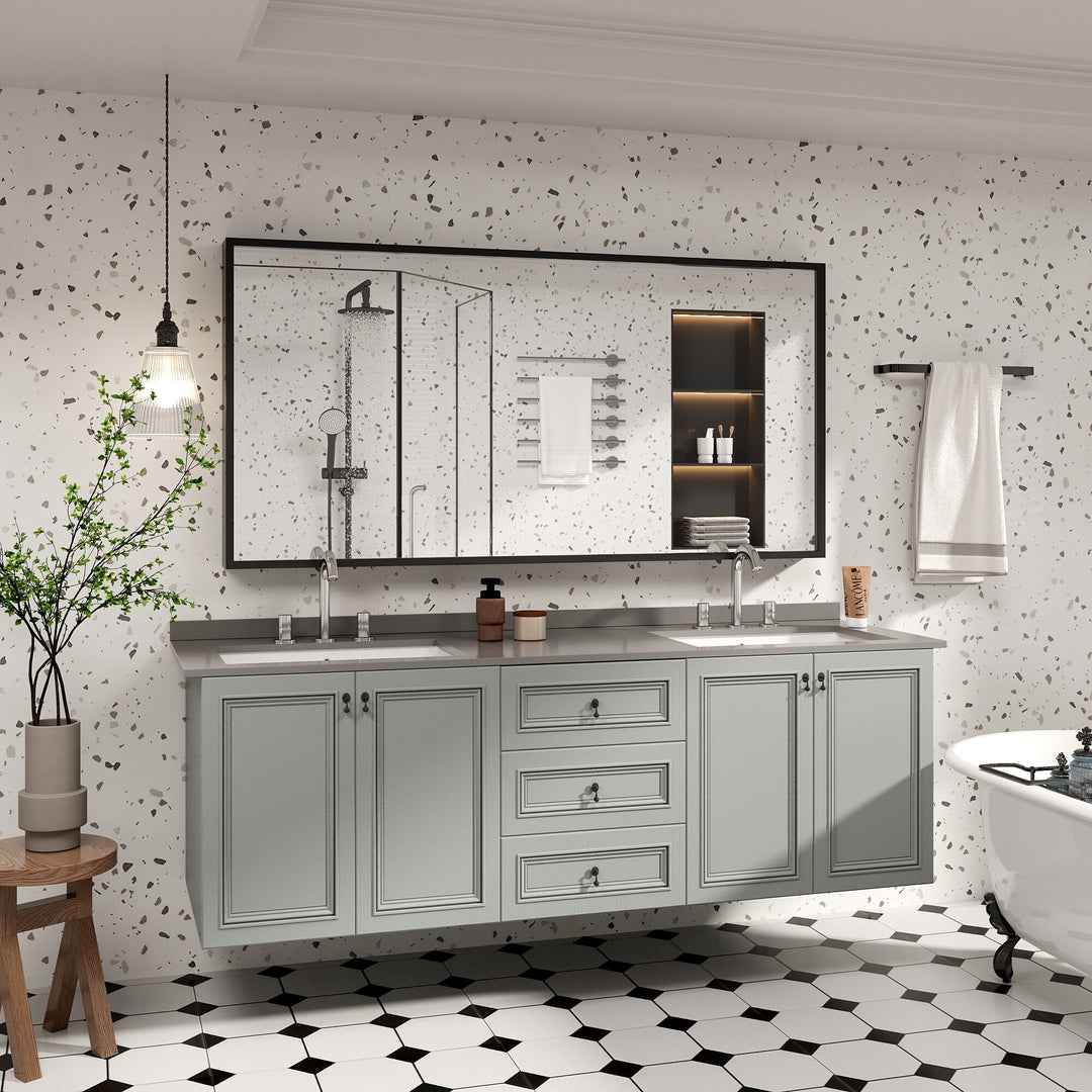 Modern Metal Framed French Cleat Mounted Wall Bathroom Vanity Mirror