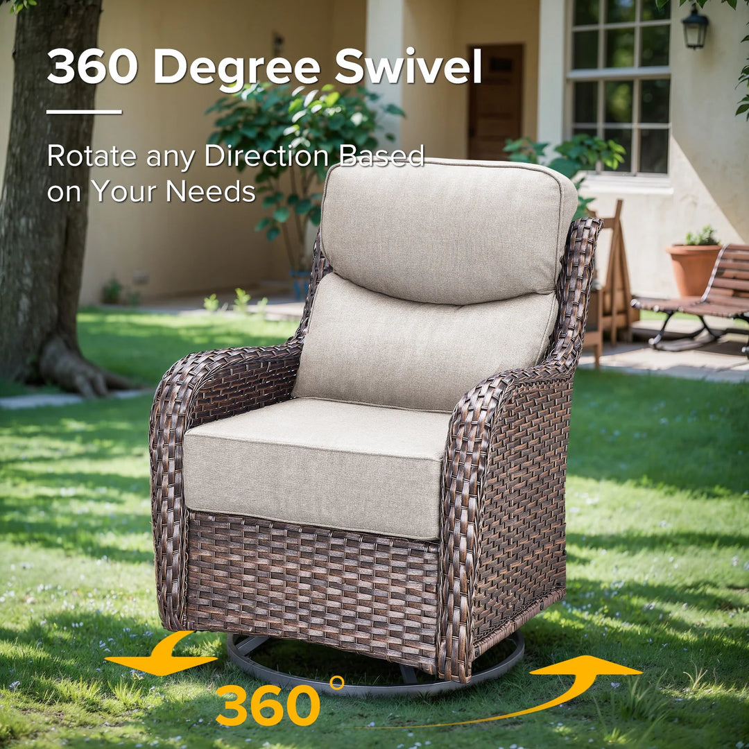 7-Piece Patio Furniture Set with Swivel Glider Chairs, 6-Inch Ultra-Plush Cushions & Water-Resistant Olefin Fabric