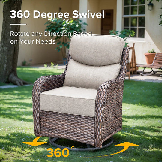 7-Piece Patio Furniture Set with Swivel Glider Chairs, 6-Inch Ultra-Plush Cushions & Water-Resistant Olefin Fabric