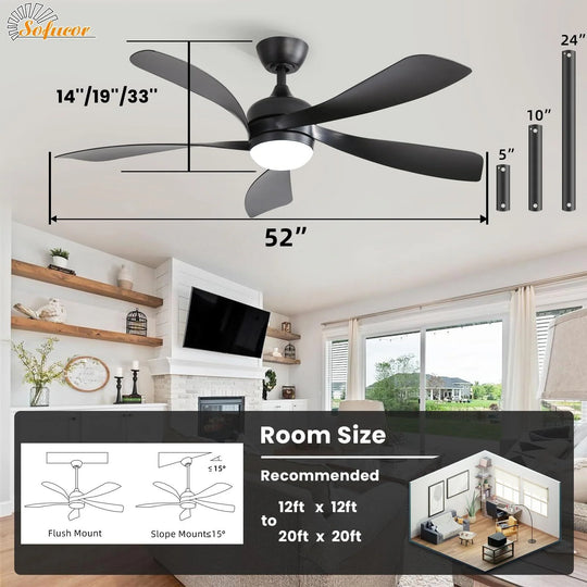 Sofucor 45/52 Inch Ceiling Fan with Remote & Lights Quiet DC Motor 5 Blade High CFM Modern Fan