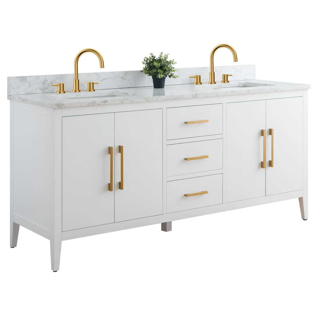 72" Double Sink Bathroom Vanity Cabinet with Engineered Marble Top