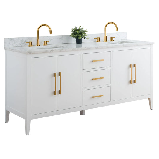 72" Double Sink Bathroom Vanity Cabinet with Engineered Marble Top