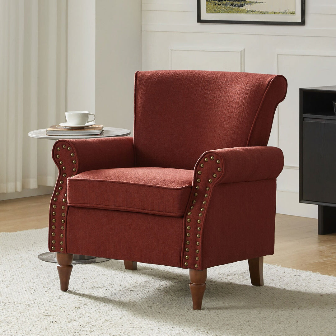 Nyctelius Upholstered Comfy Accent Chair with Turned Wooden Legs and Nailhead Trim Set of 2 by