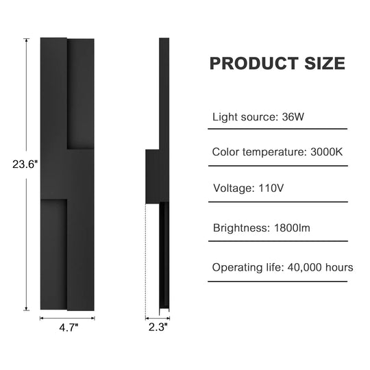 Modern 36W Black Integrated LED Outdoor/Indoor Wall Sconce 23.6Inch