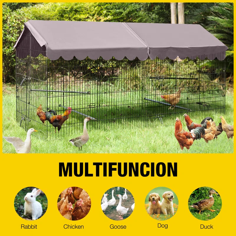 Chicken Coop 88" Metal Chicken Run with Waterproof Cover Chicken House