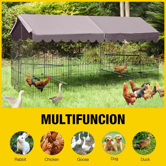 Chicken Coop 88" Metal Chicken Run with Waterproof Cover Chicken House