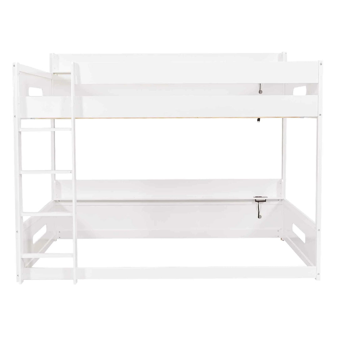 Queen over Queen Bunk Bed with Storage Shelves & USB Ports by