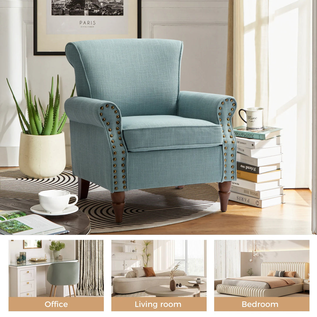 Nyctelius Upholstered Comfy Accent Chair with Turned Wooden Legs and Nailhead Trim Set of 2 by