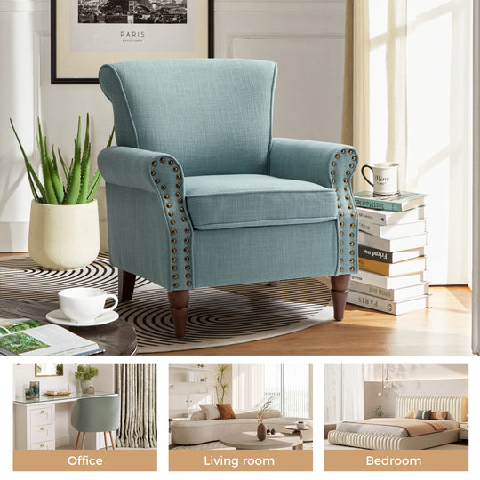 Nyctelius Upholstered Comfy Accent Chair with Turned Wooden Legs and Nailhead Trim Set of 2 by