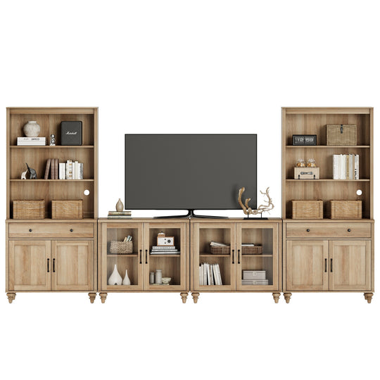 Entertainment Center with Bookshelves for Tvs up to 75", Oak