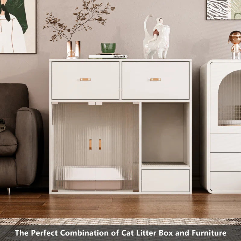 Tilesha Cat Litter Box Enclosure, 37.4'' Furniture Style Hidden Litter Box Cat Cabinet with Storage for Large Cats