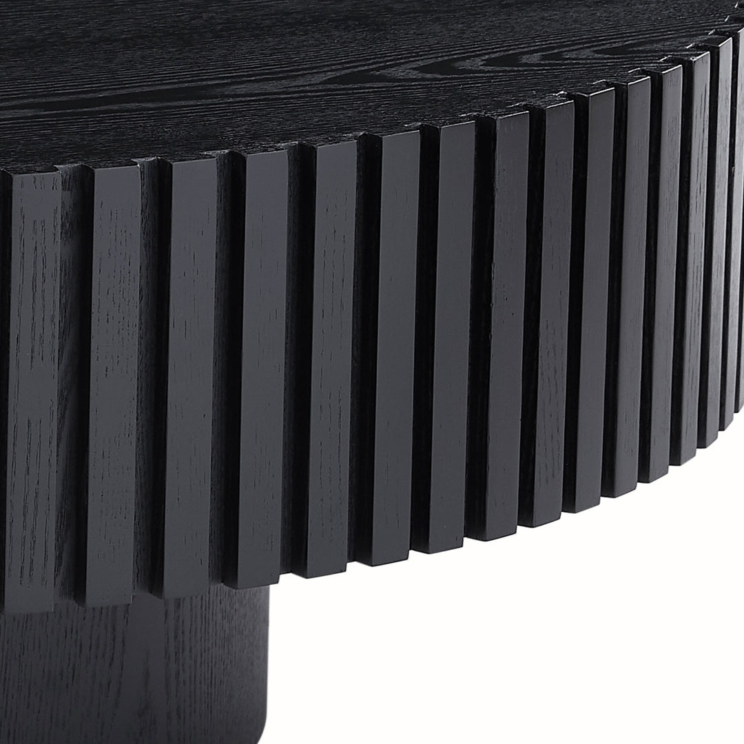 Modern Natural Black round Coffee Table with Sturdy Pedestal No Assembled