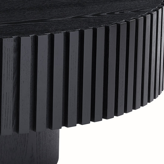 Modern Natural Black round Coffee Table with Sturdy Pedestal No Assembled
