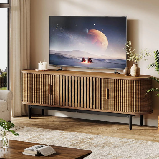 70" TV Console, Mid-Century Modern Media Entertainment Center for Tvs up to 80" - 70" W X 15.75" D X 23.62" H