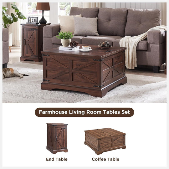 Farmhouse Lift Top Coffee Table with Storage, Wood Square Center Table