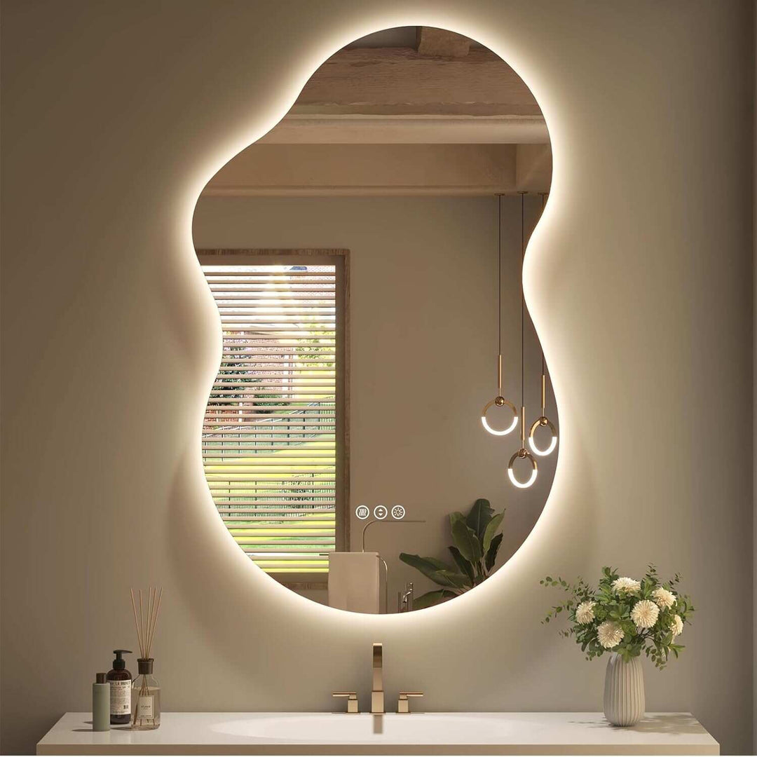 Frameless Irregular LED Anti-Fog Bathroom Vanity Mirror, Asymmetrical Backlit Wall Mirror