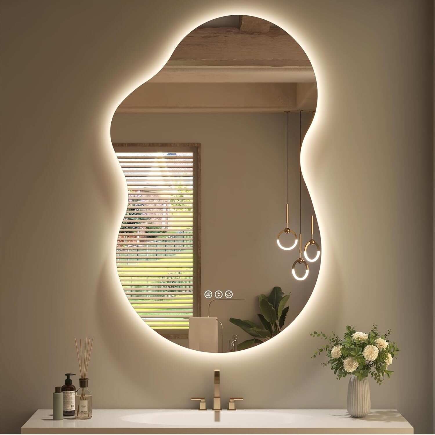 Frameless Irregular LED Anti-Fog Bathroom Vanity Mirror, Asymmetrical Backlit Wall Mirror