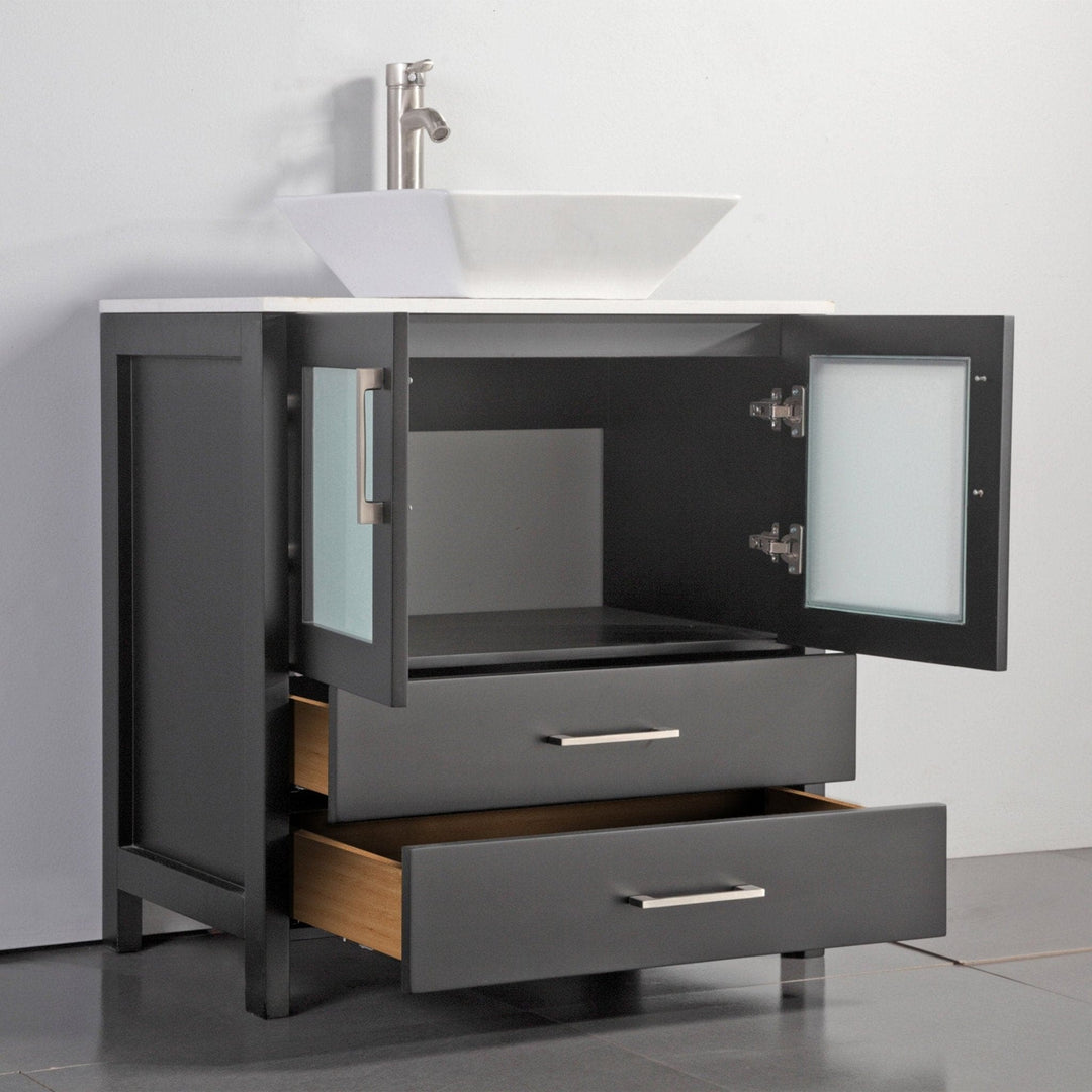 96-Inch Double Sink Bathroom Vanity Set with Engineered Marble Top and Free Mirror - 96 X 18.5 X 36 Inches