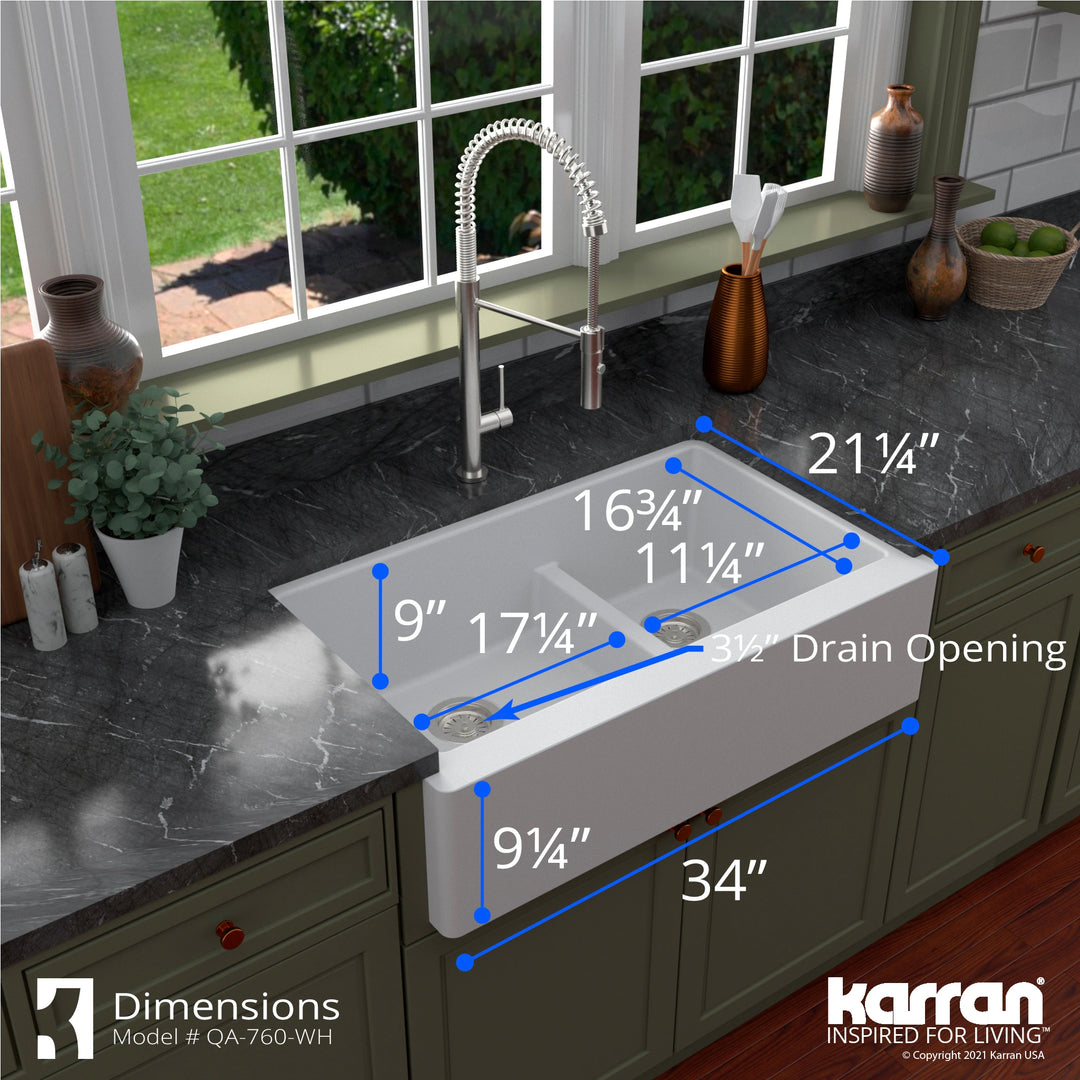 Farmhouse/Apron-Front Quartz Double Bowl Kitchen Sink