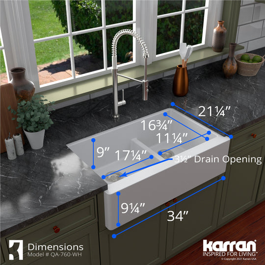 Farmhouse/Apron-Front Quartz Double Bowl Kitchen Sink