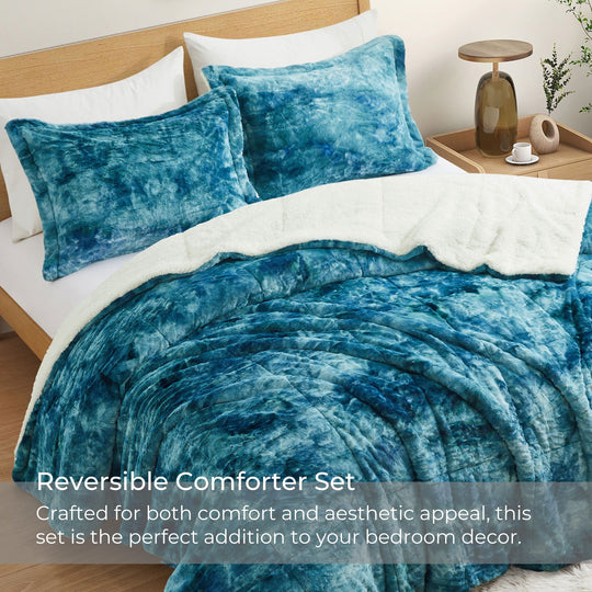 3 Piece Winter Reversible Comforter Set Faux Shearling Ultra Soft Minky Plush and Fuzzy Fleece Microfiber