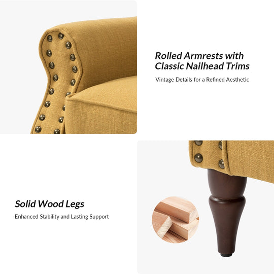 Nyctelius Upholstered Comfy Accent Chair with Turned Wooden Legs and Nailhead Trim Set of 2 by