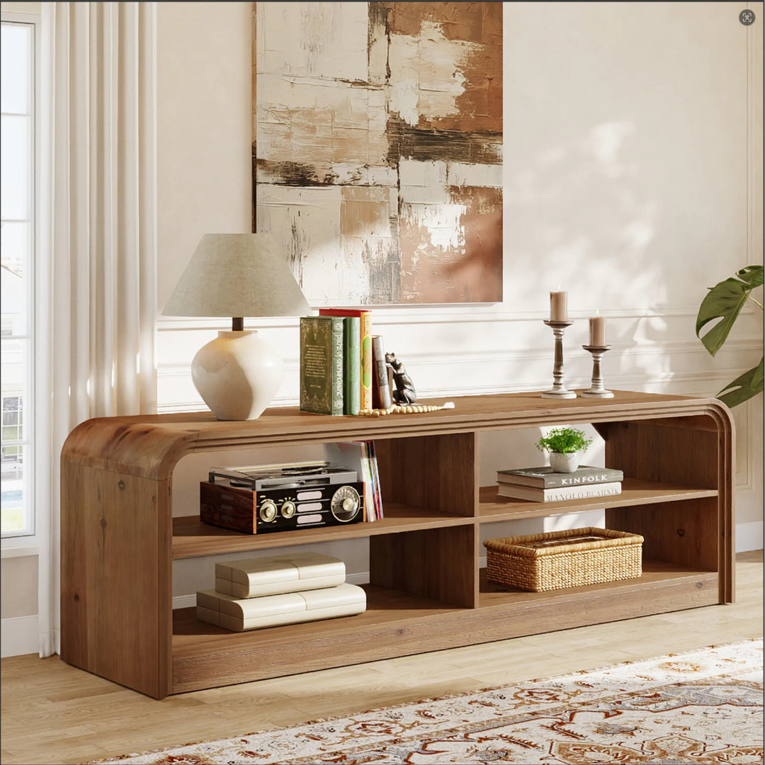 Solid Wood TV Stand, 63'' Long TV Console Table with Storage